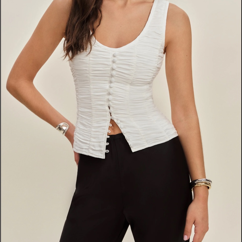 White Sleeveless Ruched Pleated Top - corset, adjustable Archer from Reformation